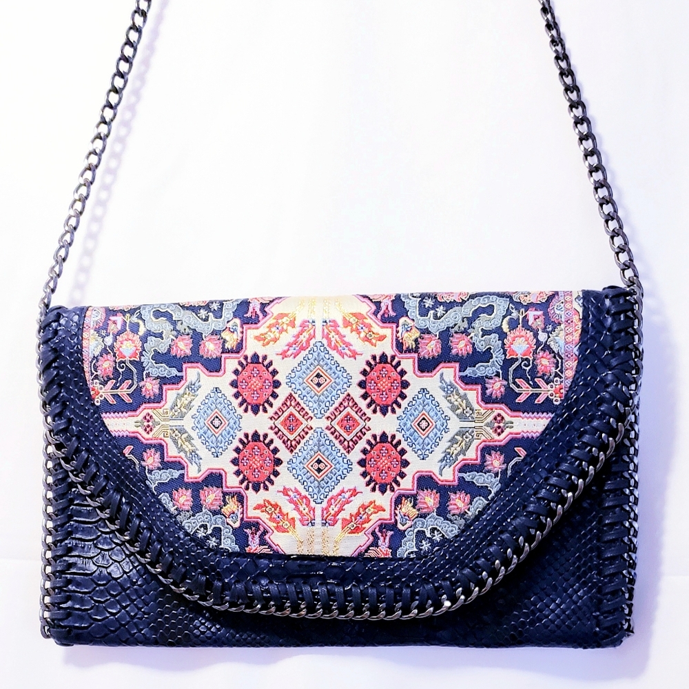 Handmade Boho Clutch Bag Crossbody Purse in Soft Vegan Leather